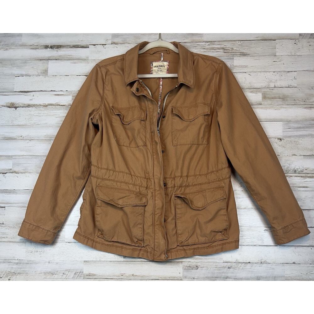 Old Navy Women’s Large Brown Utility Jacket Cinched Waist Cotton Military Pocket